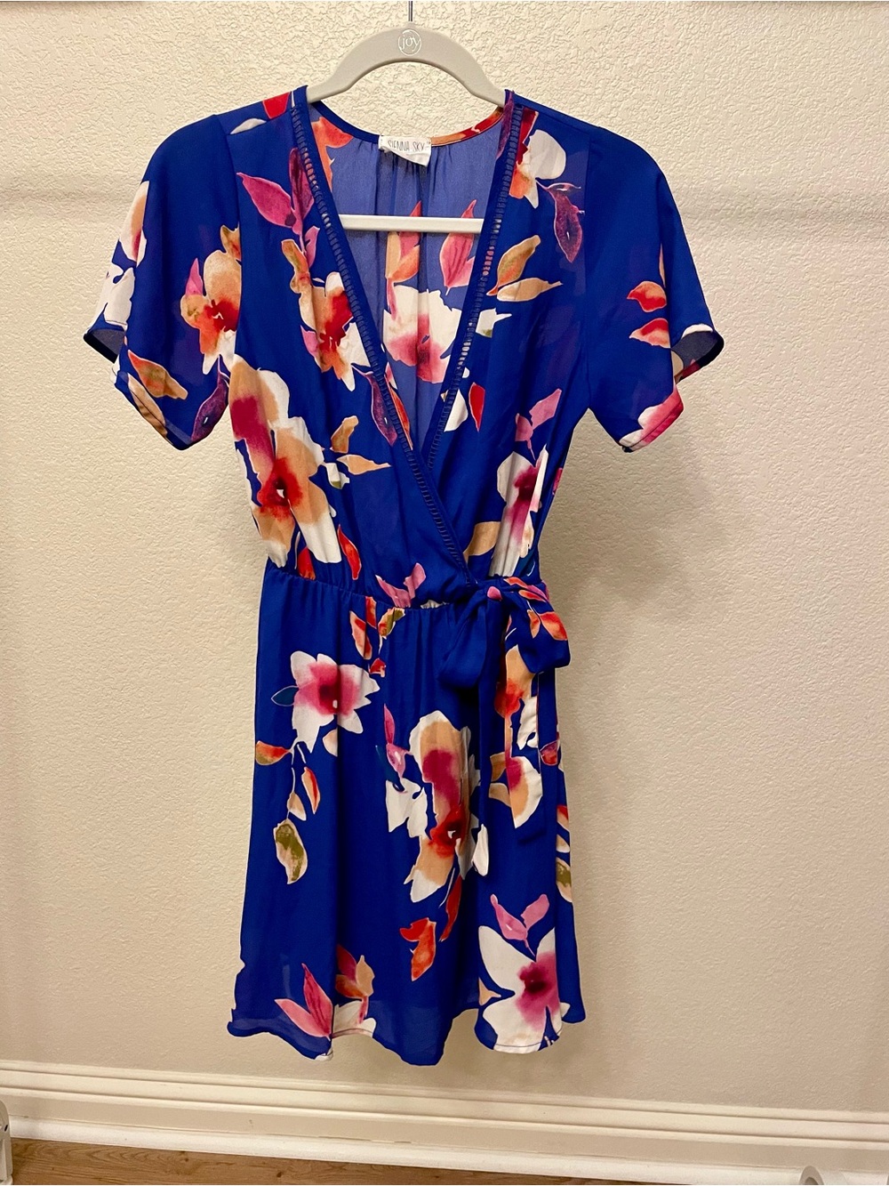 Sienna Sky Cobalt Floral Wrap Mini Dress